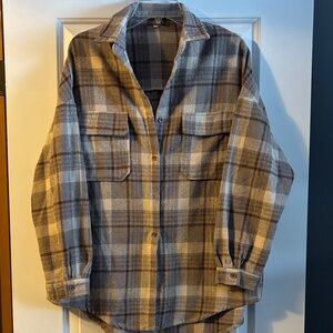 SHEIN Tan Plaid Shirt